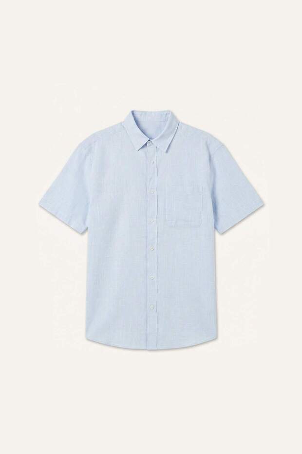 100% Cotton Regular Fit Polo Collar Short Sleeve Light Blue Shirt I1559Ax26Sm