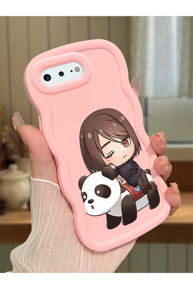 iPhone 8 Plus Compatible Case Camera Protector Pink Silicone Couple Phone Case Panda Pattern