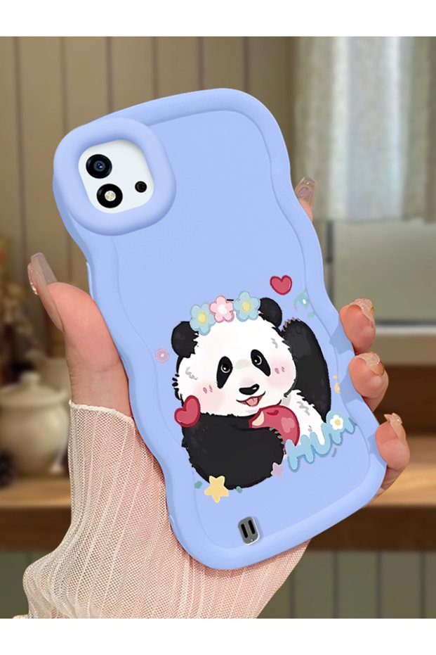 Realme C11 2021 Compatible Case Camera Protector Blue Silicone Couple Phone Case Panda Pattern