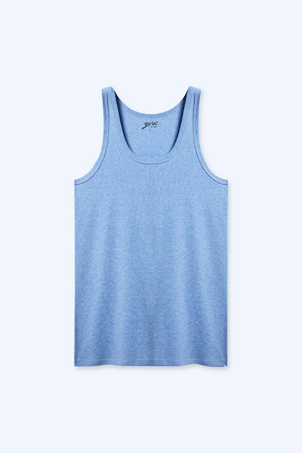 Men's ribbed tank top 100% cotton blue melange