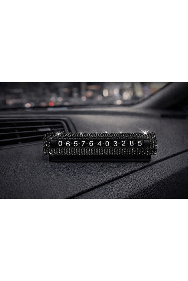 Black Crystal Stone Numbered Numberer for In-Car Use, Luxurious Metal Body