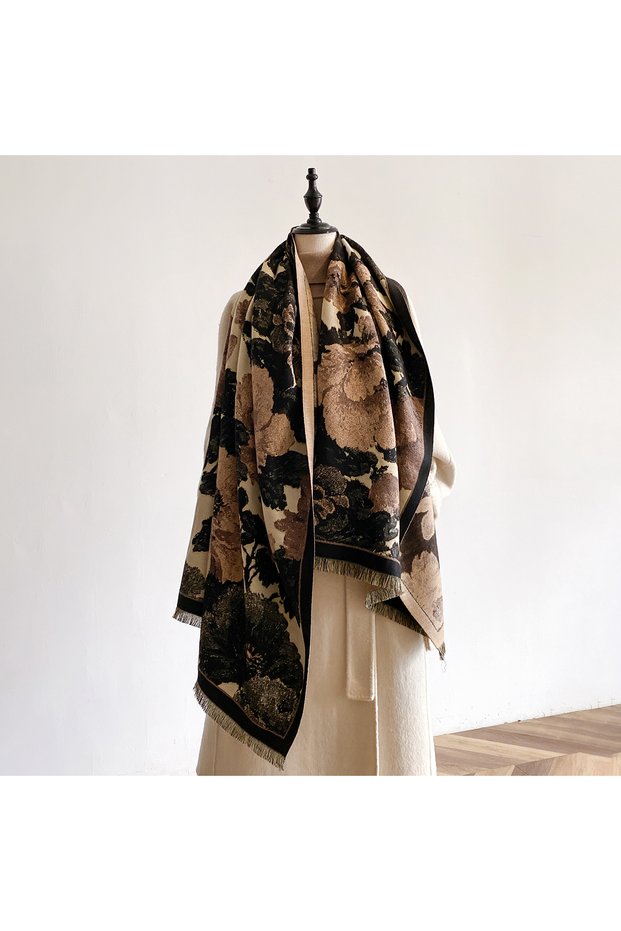 black Women Winter Thick Warm Faux Cashmere Scarf Fashionable Luxurious Blanket Scarf Patterned with