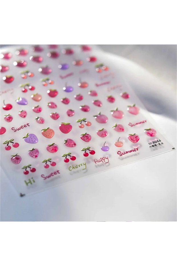 Choice 1pcs to3214 1pcs 5D Jelly Pink Strawberry Cherry Nail Art Sticker Kawaii Mixed Sweet Summer F