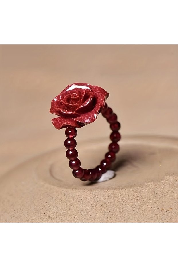 resizable ZF1173-1 Sweet Romantic Cinnabar Red Rose Ring Women's Elegant Temperament Fashion Premium