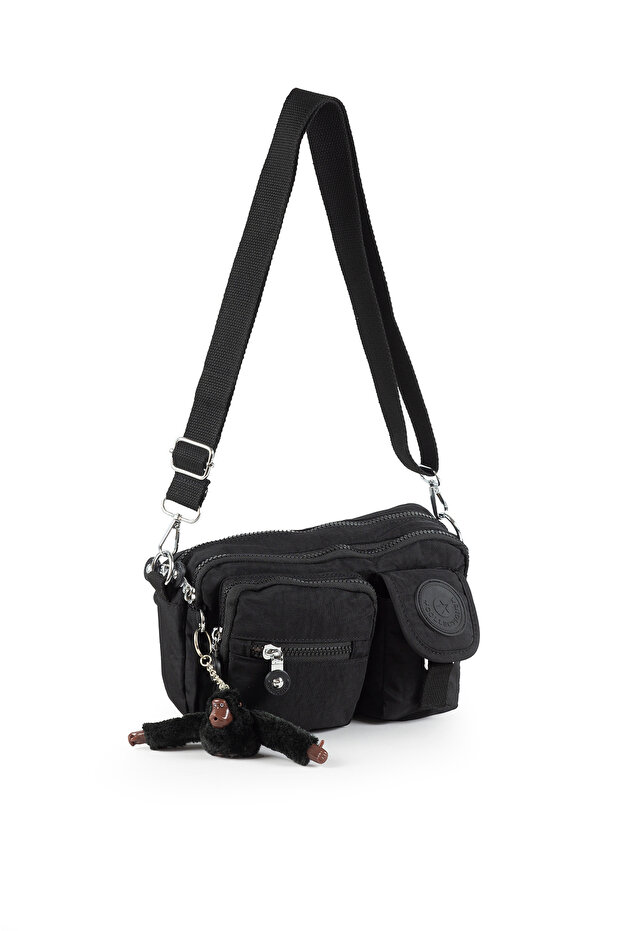 Krinkıl Free Bag Shoulder Chest and Waist Bag Waterproof Fabric Multi-Compartment Functional Black 146V