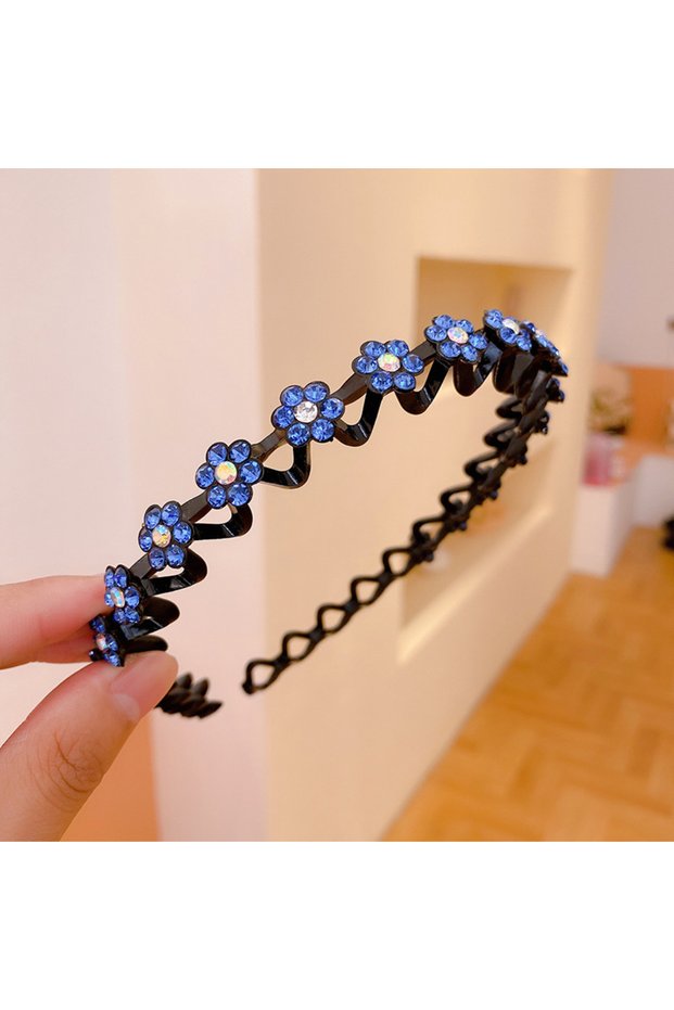 B blue ab Non-Slip Rhinestone Hairbands Elastic Flower Fashion Pearl Women Hair Hoop Bands Headband