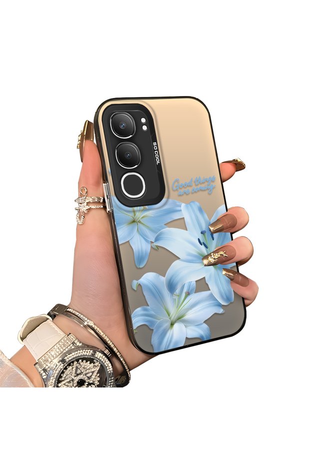 Vivo Y19S Compatible Silicone Edge Hard Back Case Couple Phone Case with Floral Pattern