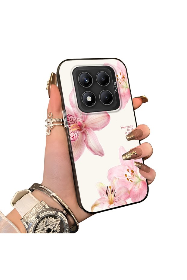 Redmi Note 14 Pro 5g Compatible Silicone Edge Hard Back Case Couple Phone Case with Floral Pattern