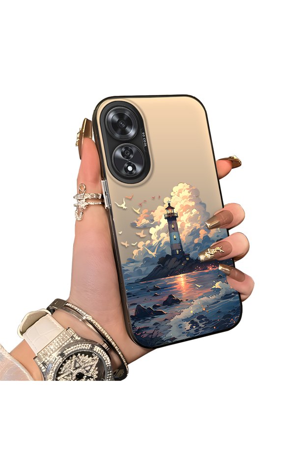 Oppo A60 Compatible Silicone Edge Hard Back Case Couple Phone Case Tower Pattern