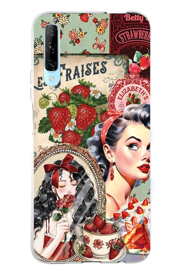 Huawei P Smart Pro Compatible Retro Women's Collage Pattern Transparent Phone Case