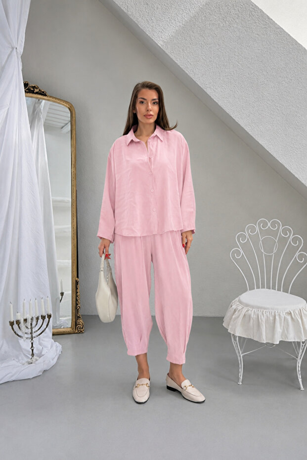 Women's Pink Tencel Shirt-Shalwar Trouser Set Frv10