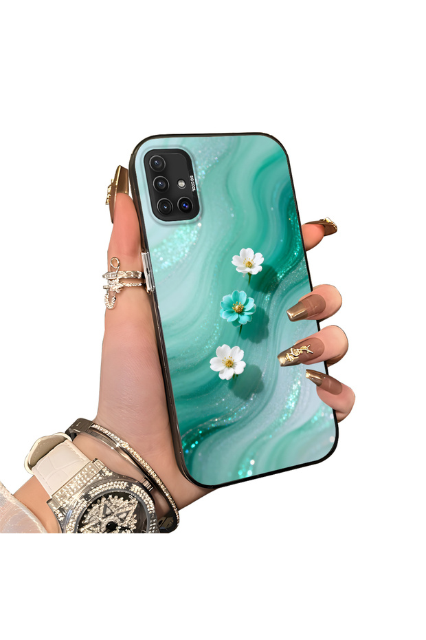 Samsung Galaxy A51 Compatible Silicone Edge Hard Back Case Couple Phone Case with Floral Pattern