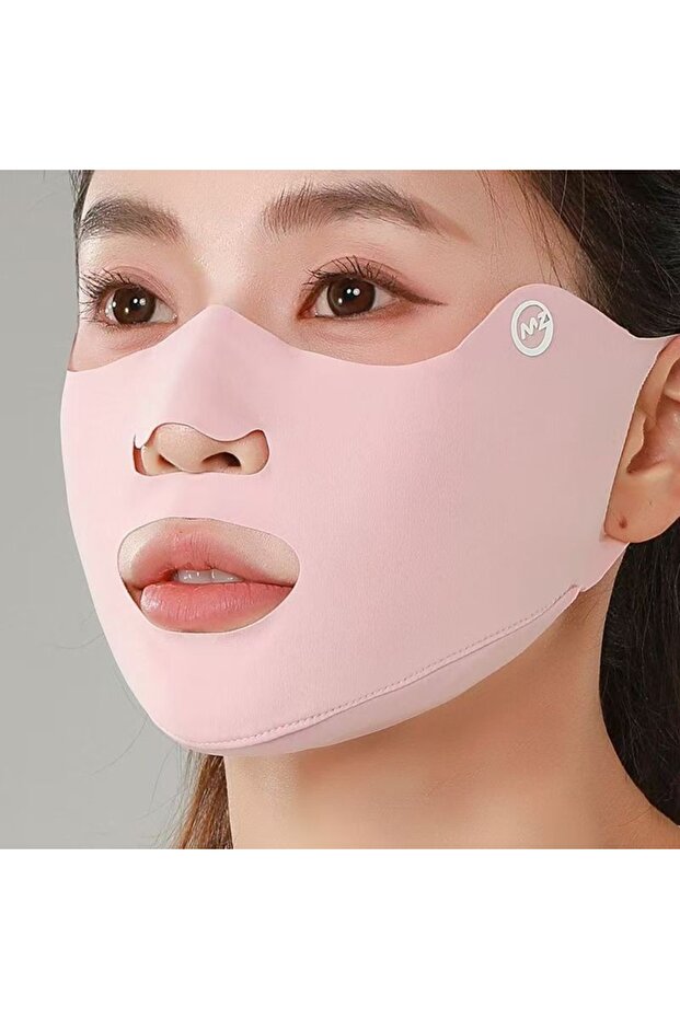 Pink New Breathable Ice Silk Mask Washable Dustproof Sunscreen Mask Anti-UV Riding Face Mask Protect