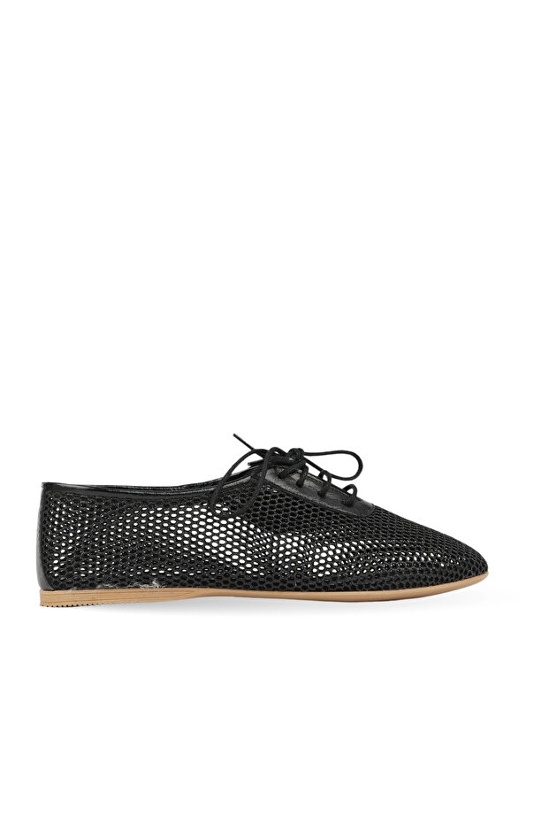 Black Mesh/Shiny Leather Women's Flat Ballerinas