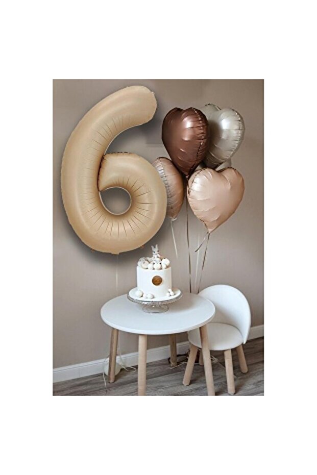 Retro Cream Caramel Coffee Heart Age Number Balloon Set, Birthday Decorations