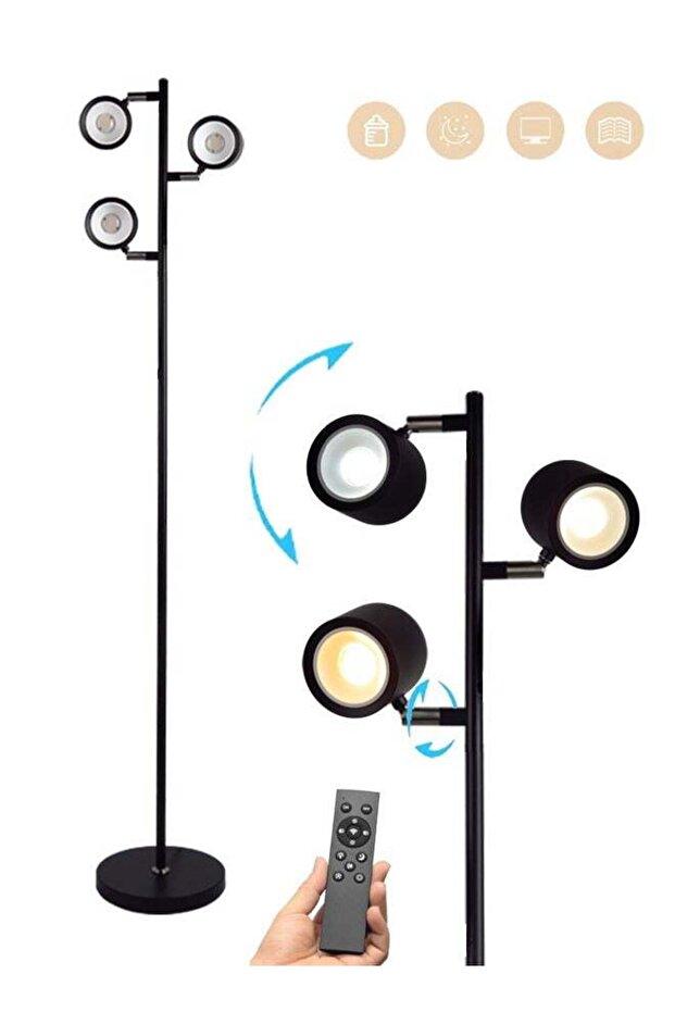 Floor Lamp LED Standing Reading Light with Remote Control, Adjustable Simple Design with Black Lampshade