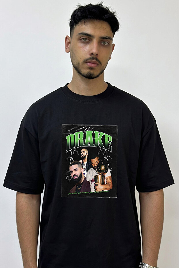 Drake Rapper_10 Design Printed Oversize Black T-Shirt