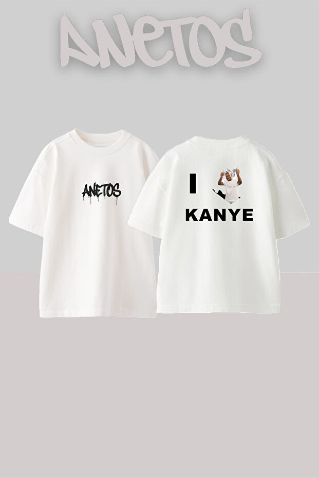 تي شيرت أبيض كبير الحجم مطبوع بتصميم Kanye West_70 للجنسين