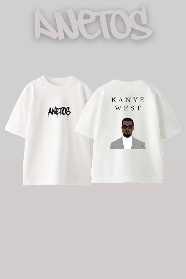 تي شيرت أبيض كبير الحجم مطبوع بتصميم Kanye West_58 للجنسين