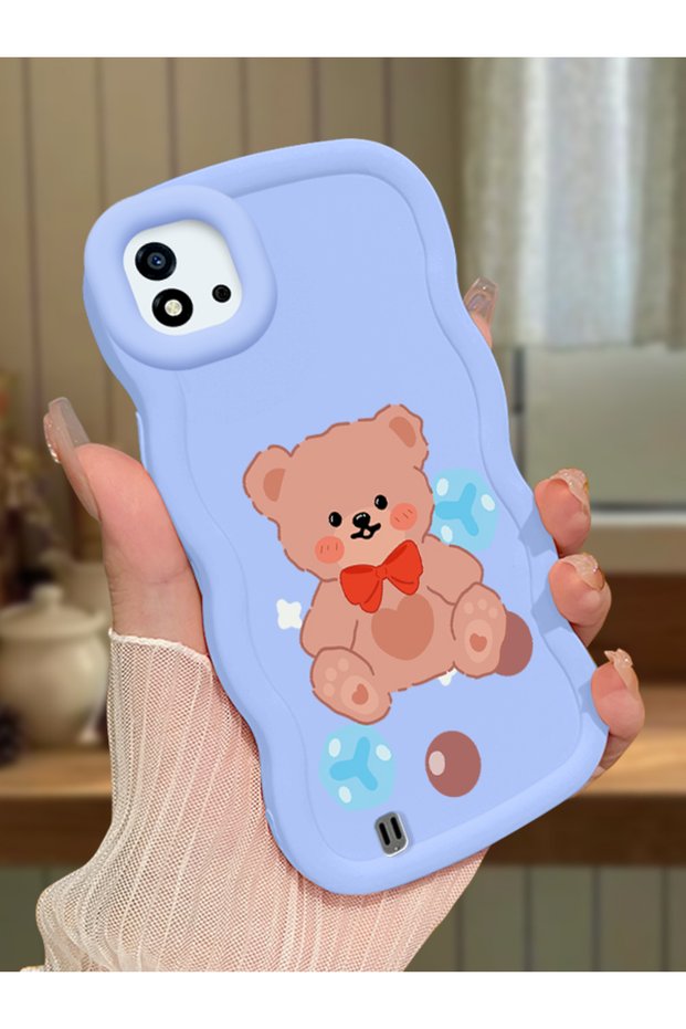Realme C11 2021 Compatible Case Camera Protector Blue Silicone Couple Phone Case Bear Pattern