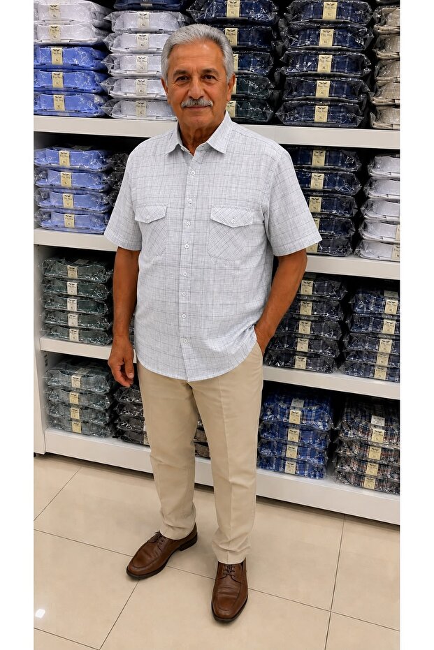 Men's Double Pocket Short Sleeve Comfortable Fit Cotton Shirt Plus Size S-5Xl