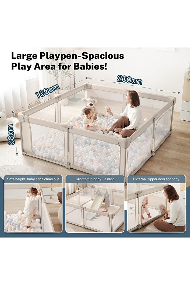 Foldable Baby Playpen, 180 * 200cm Playpen for Babies and Toddlers, Portable Play Yard