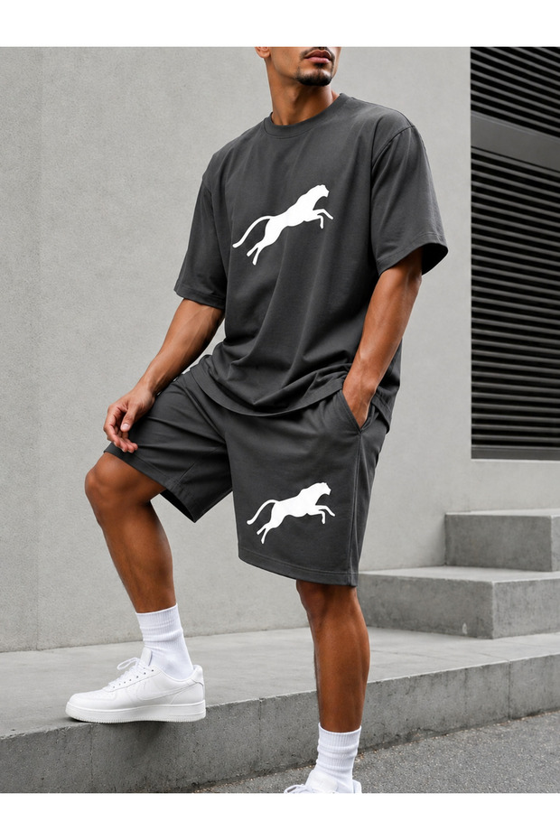 Men's Oversize Printed Shorts Set 100% Cotton Street Style Comfortable Fit
