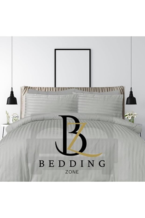 4-Piece Duvet Cover Set, 100% Microfiber, Striped and Solid Pattern, Zipper Closure