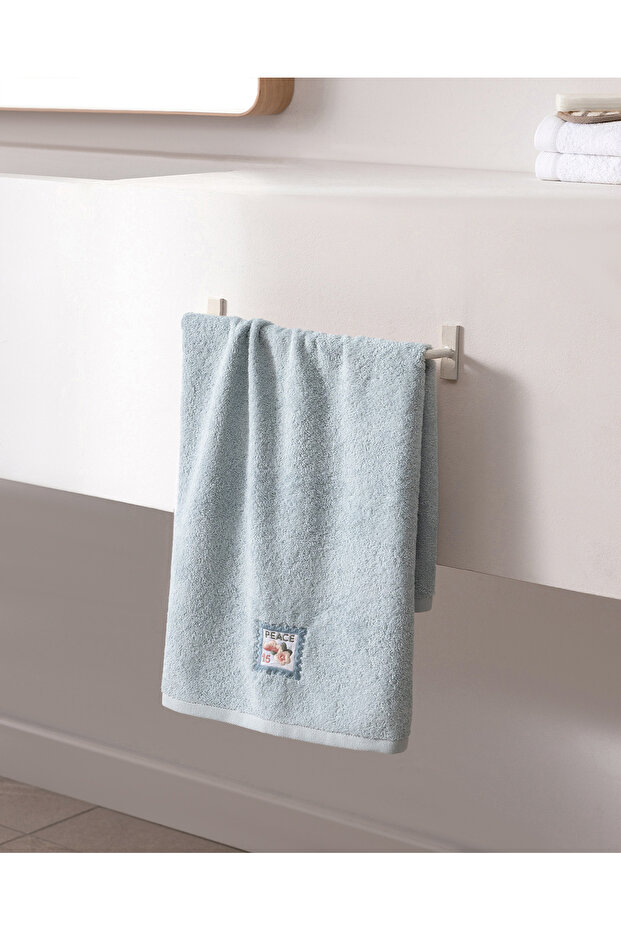 Delven 100% Cotton Embroidered Hand Towel - Blue - 50X76 cm