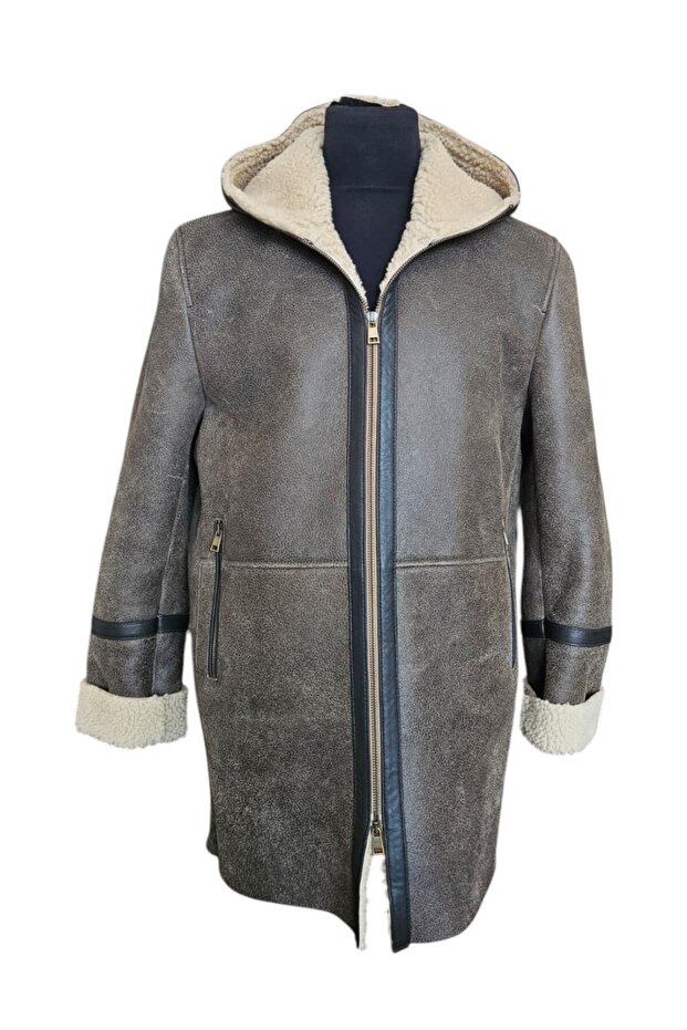 Alex - Men's Suede Coat with Genuine Fur Hood