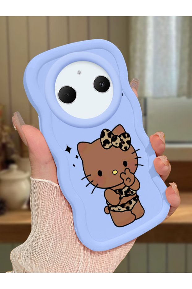 Redmi A3 Pro Compatible Case Camera Protector Blue Silicone Couple Phone Case Kitty Pattern
