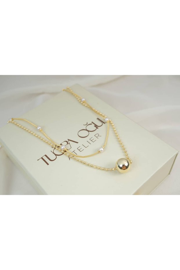 Kol613 Pearl and Sphere Detail Chain Necklace
