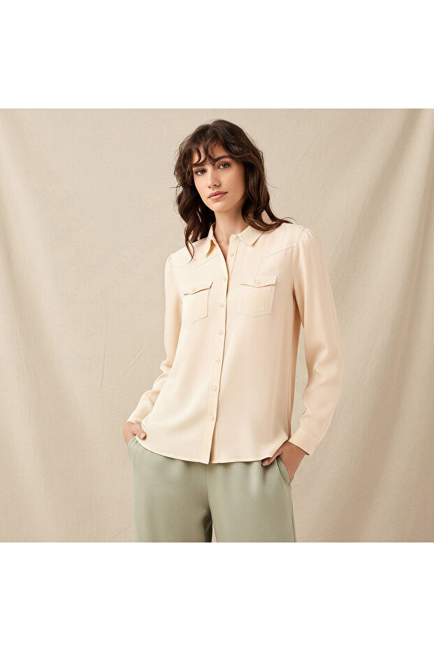 Regular Fit Lyocell Denim Shirt with Pockets