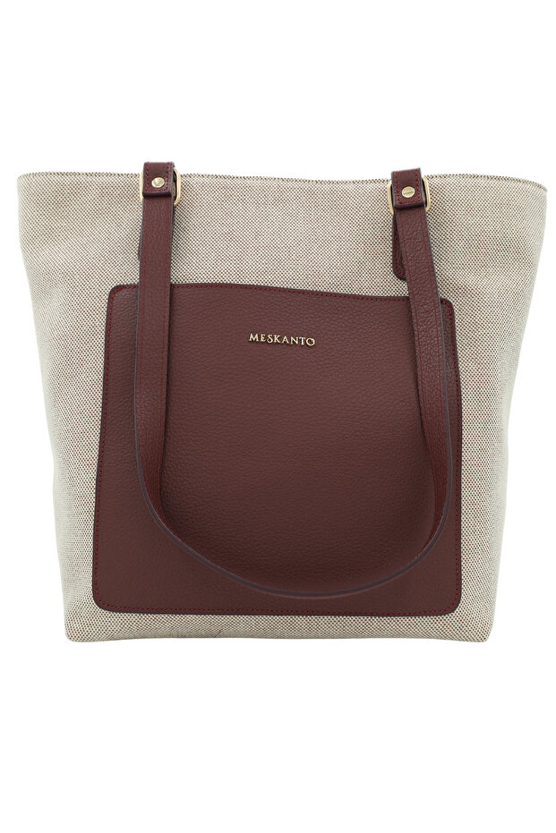 Tote Canvas-Genuine Leather Women Shopping Handle and Shoulder Bag