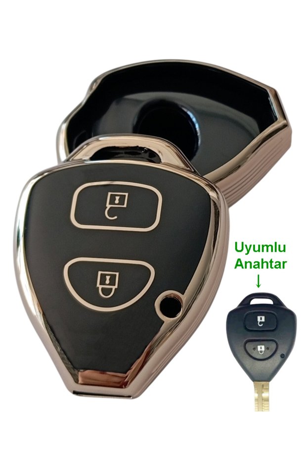 Toyota Corolla Auris Rav4 Hilux Compatible Remote Key Case Cover Auto Keychain with 2 Keys Black Gold