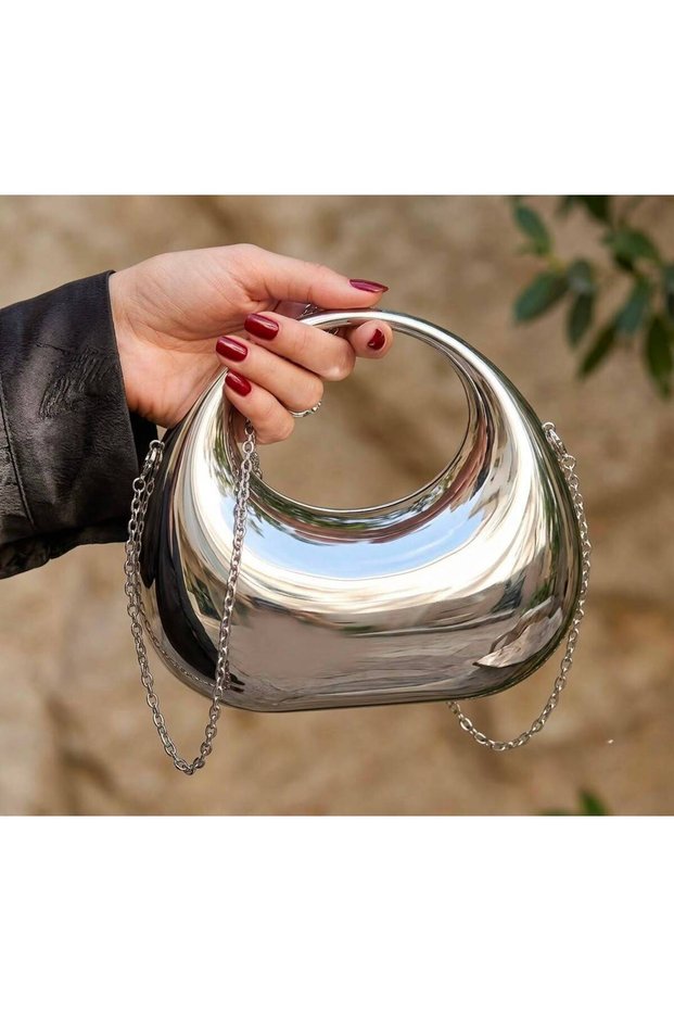 Half Moon Evening Bag Women's Chain Hand and Crossbody Evening Bag