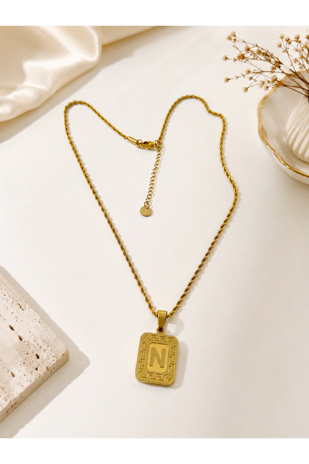 Letter N Necklace Gold Color Steel Non-Tarnish Letter Necklace