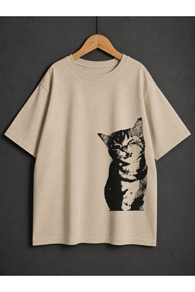 Women's Y2K Cat Printed Oversized T-Shirt