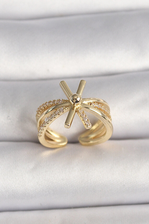 Brass Gold Color Adjustable Ziron Stone Women's Ring