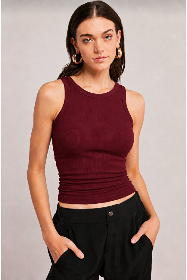 Ribbed Athlete Halter Full-Collar Summer Blouse Thick Strap Blouse Cotton