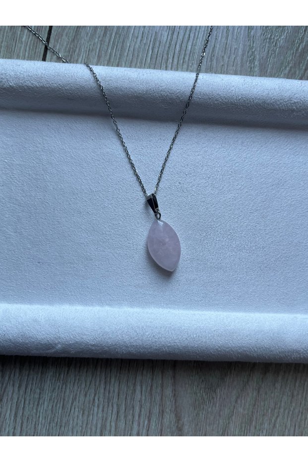 Pink Quartz Stone Steel Necklace Handmade