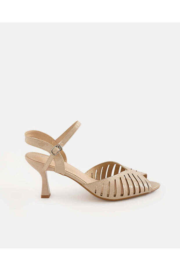 Women Beige Peep Toe Heel Sandals