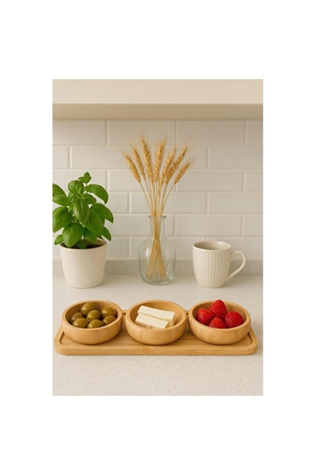 3-Piece Plate Set with Bamboo Stand, Sauce Bowl, Jam Bowl, and Snack Bowl Presentations