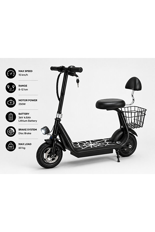 Mini Harley Electric Scooter 8 Inch | 250W Motor | 36V Battery | 40 km/h Max Speed | 18 km Range | Foldable | Front LED Light | Rear Basket | Black/Pink