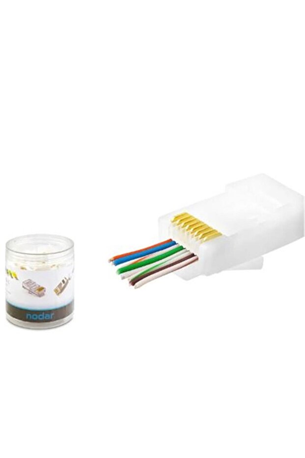 NODAR ND2406 CAT6 EZ RJ45 موصل 100 قطعة في صندوق بلاستيكي - أبيض