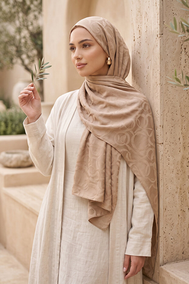 Modern Ring Pattern Jacquard Shawl Series Beige