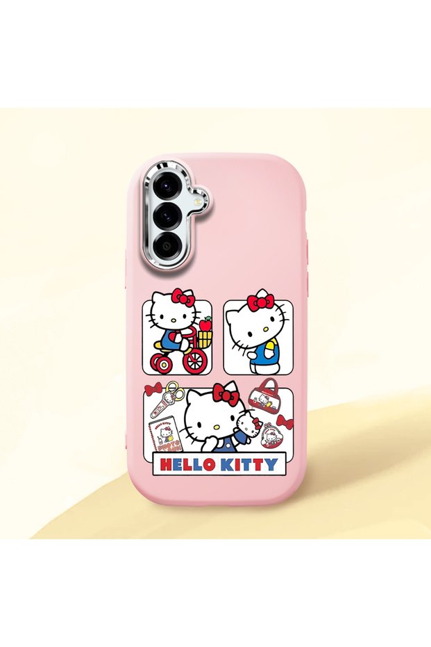 Samsung Galaxy A56 Compatible Case with Camera Protector Pink Silicone Couple Phone Case with Kitty Pattern