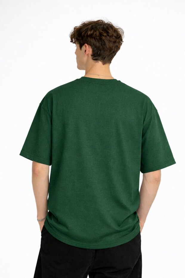 Mn - Bear Printed Oversize T-Shirt Haki