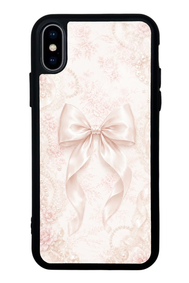 iPhone X Glossy Phone Case with Blush Pearl Bow Design