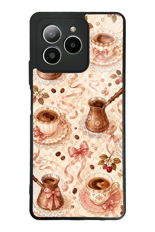 Omix X7 Glossy Phone Case with Blush Coffee Bow Design